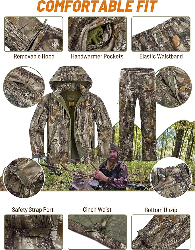 PSE CamoMax Men’s Deer Hunting Suit: Quiet Fleece Lining, Cold-Weather Jacket, Pants & Face Mask
