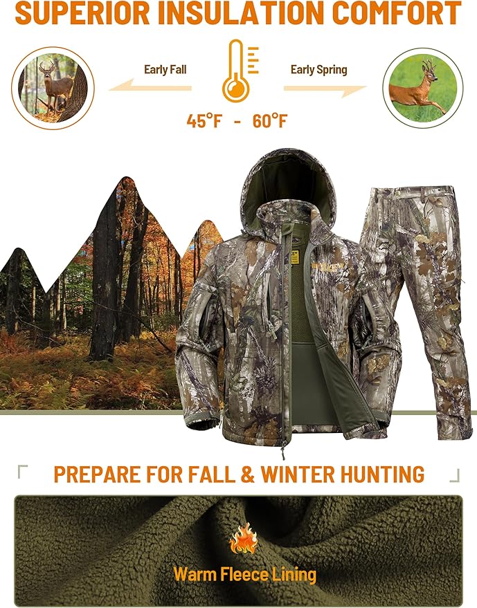 PSE CamoMax Men’s Deer Hunting Suit: Quiet Fleece Lining, Cold-Weather Jacket, Pants & Face Mask