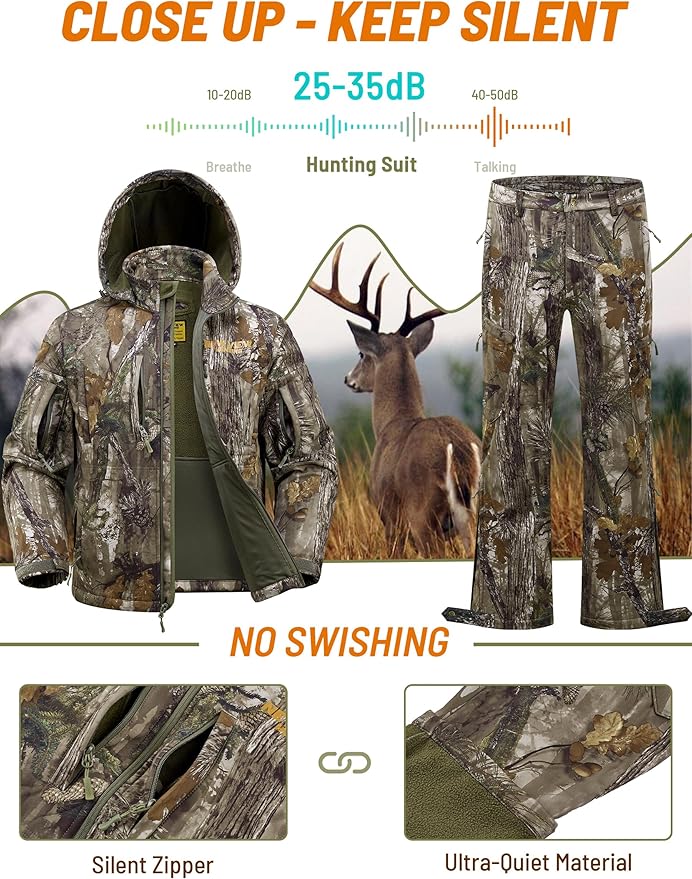 PSE CamoMax Men’s Deer Hunting Suit: Quiet Fleece Lining, Cold-Weather Jacket, Pants & Face Mask