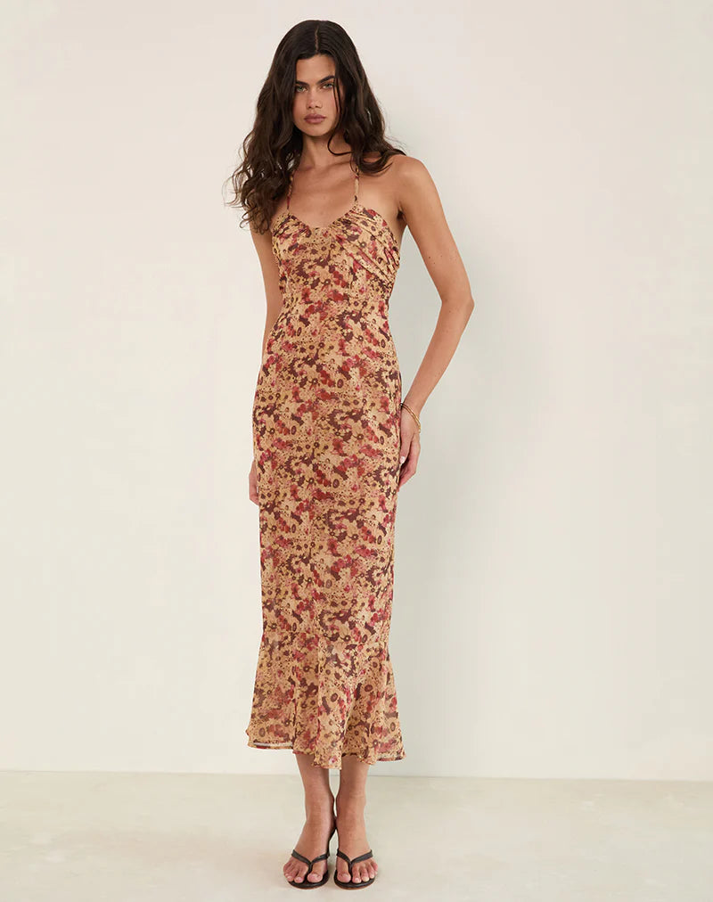 Blossom Chiffon Halter Maxi – Rusty “Ella”