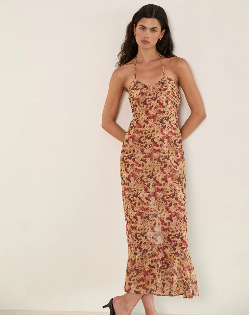 Blossom Chiffon Halter Maxi – Rusty “Ella”