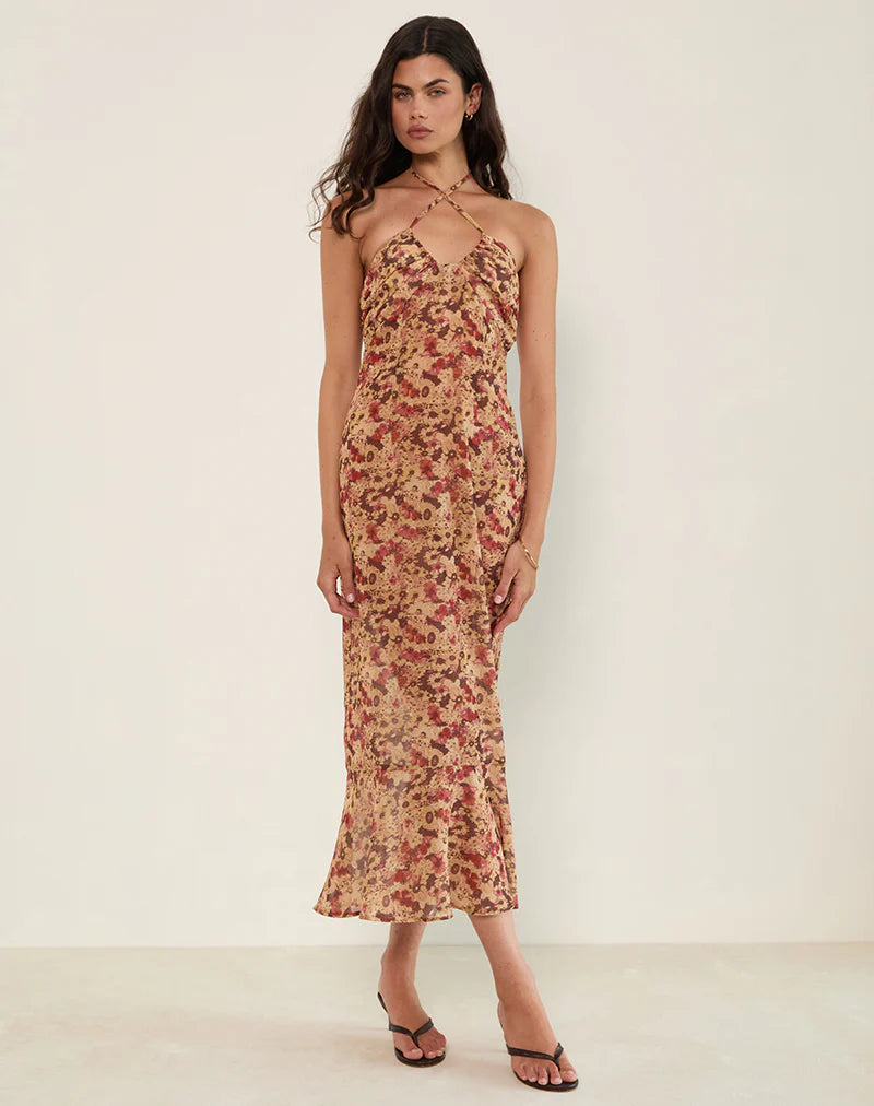 Blossom Chiffon Halter Maxi – Rusty “Ella”