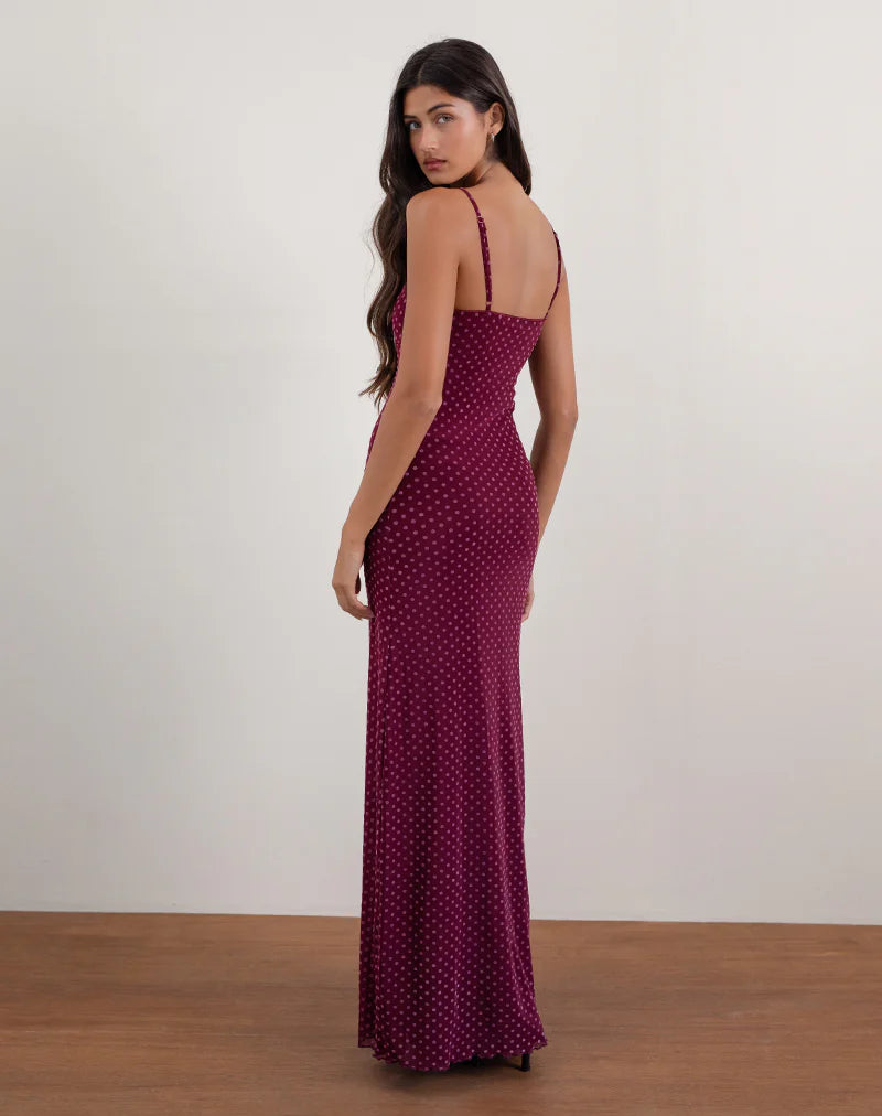 Luxe Polka Flock Maxi – Berry “Elena”