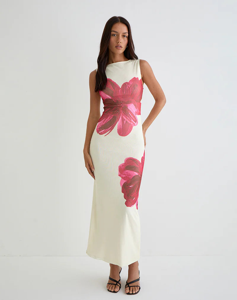 Vintage Cream Base Red Watercolour Maxi – “Clara”