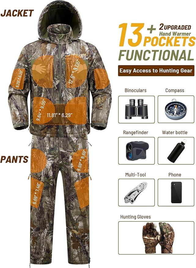 PSE CamoMax Men’s Deer Hunting Suit: Quiet Fleece Lining, Cold-Weather Jacket, Pants & Face Mask