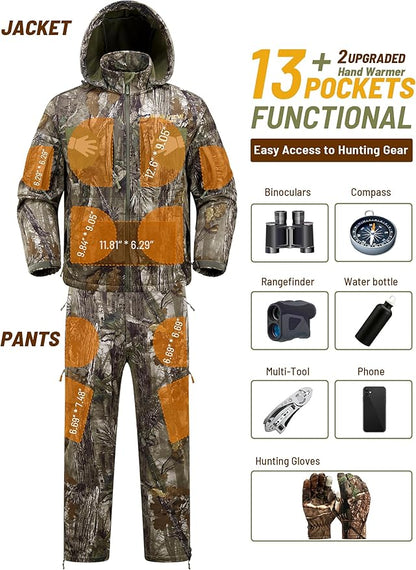 PSE CamoMax Men’s Deer Hunting Suit: Quiet Fleece Lining, Cold-Weather Jacket, Pants & Face Mask