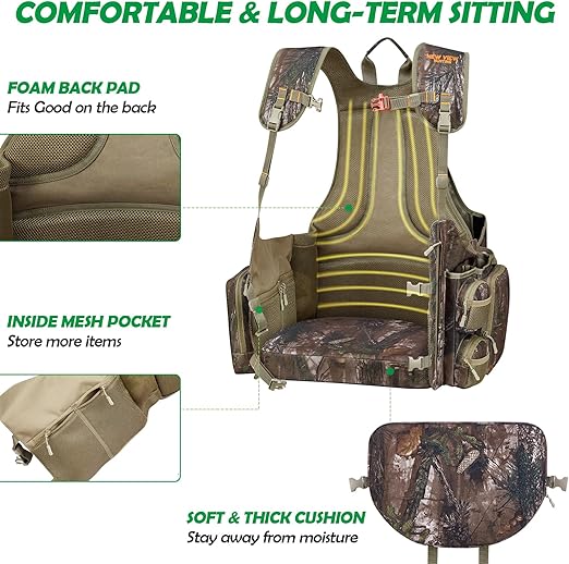 Pro Series Turkey Vest: Adjustable, Comfortable with 20 Pockets & Removable Seat