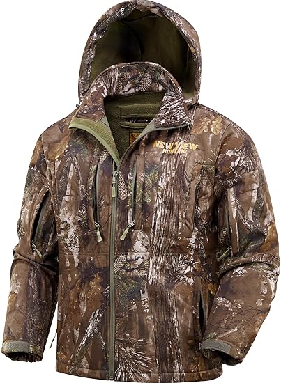 Elite Silent Hunter Jacket: Camo Fleece-Lined Hooded Coat, Water Resistant