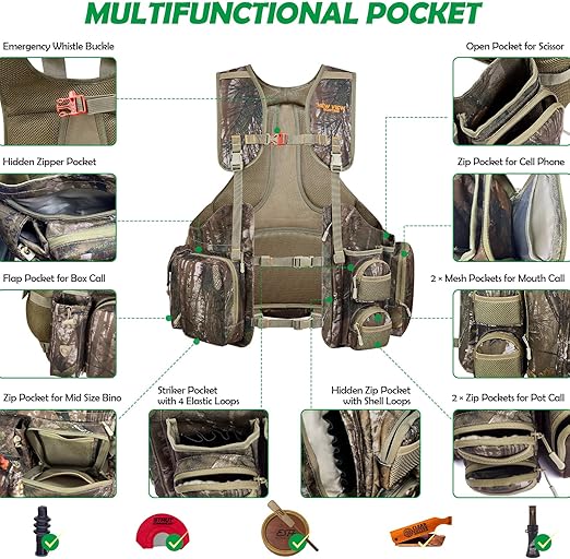 Pro Series Turkey Vest: Adjustable, Comfortable with 20 Pockets & Removable Seat