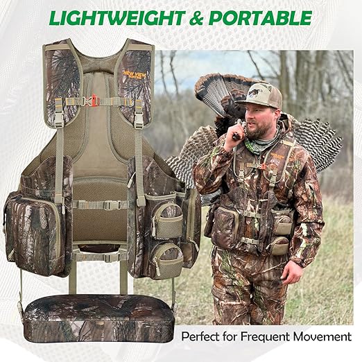 Pro Series Turkey Vest: Adjustable, Comfortable with 20 Pockets & Removable Seat