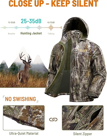 Elite Silent Hunter Jacket: Camo Fleece-Lined Hooded Coat, Water Resistant