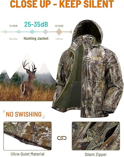 Elite Silent Hunter Jacket: Camo Fleece-Lined Hooded Coat, Water Resistant
