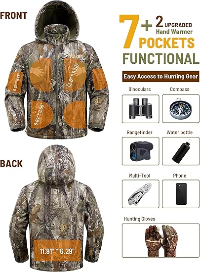 Elite Silent Hunter Jacket: Camo Fleece-Lined Hooded Coat, Water Resistant