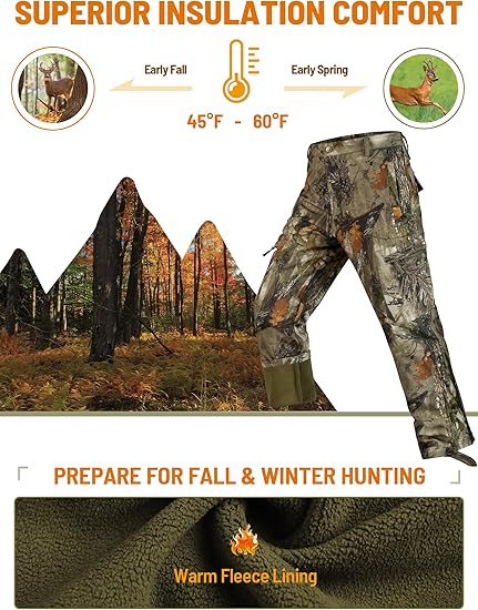 TimberGuard Cold-Weather Pants: Fleece Lined, Water Resistant Camo Hunting Gear