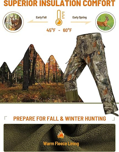 TimberGuard Cold-Weather Pants: Fleece Lined, Water Resistant Camo Hunting Gear