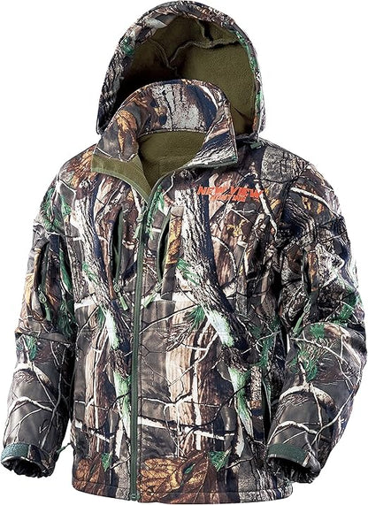 Elite Silent Hunter Jacket: Camo Fleece-Lined Hooded Coat, Water Resistant
