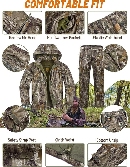 PSE CamoMax Men’s Deer Hunting Suit: Quiet Fleece Lining, Cold-Weather Jacket, Pants & Face Mask
