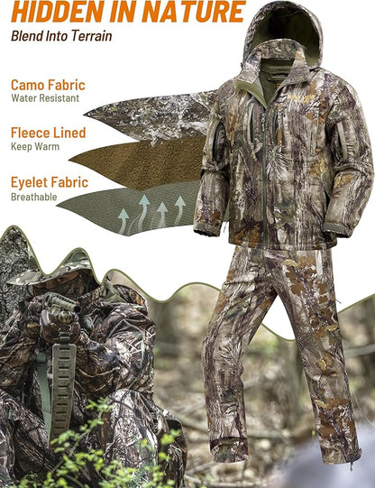 PSE CamoMax Men’s Deer Hunting Suit: Quiet Fleece Lining, Cold-Weather Jacket, Pants & Face Mask