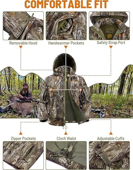 Elite Silent Hunter Jacket: Camo Fleece-Lined Hooded Coat, Water Resistant