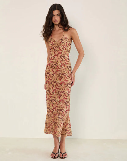 Blossom Chiffon Halter Maxi – Rusty “Ella”