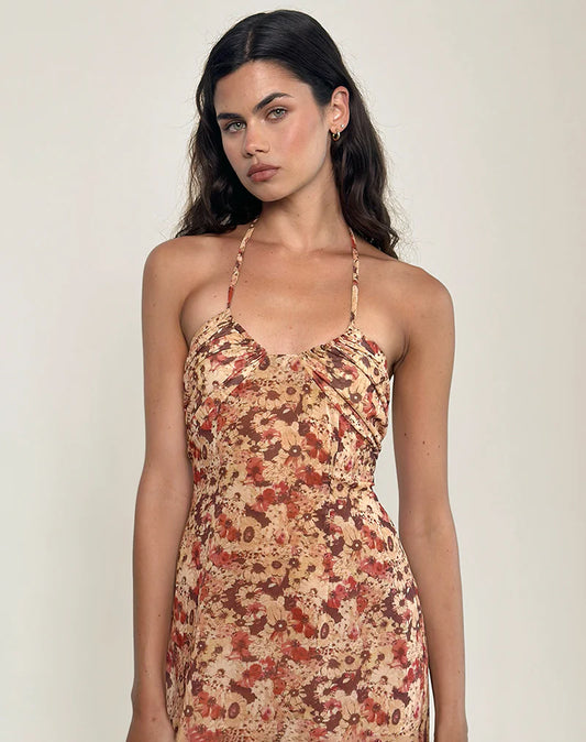 Blossom Chiffon Halter Maxi – Rusty “Ella”