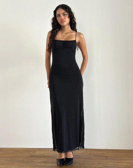 Black Flock Polka “Belle” Maxi