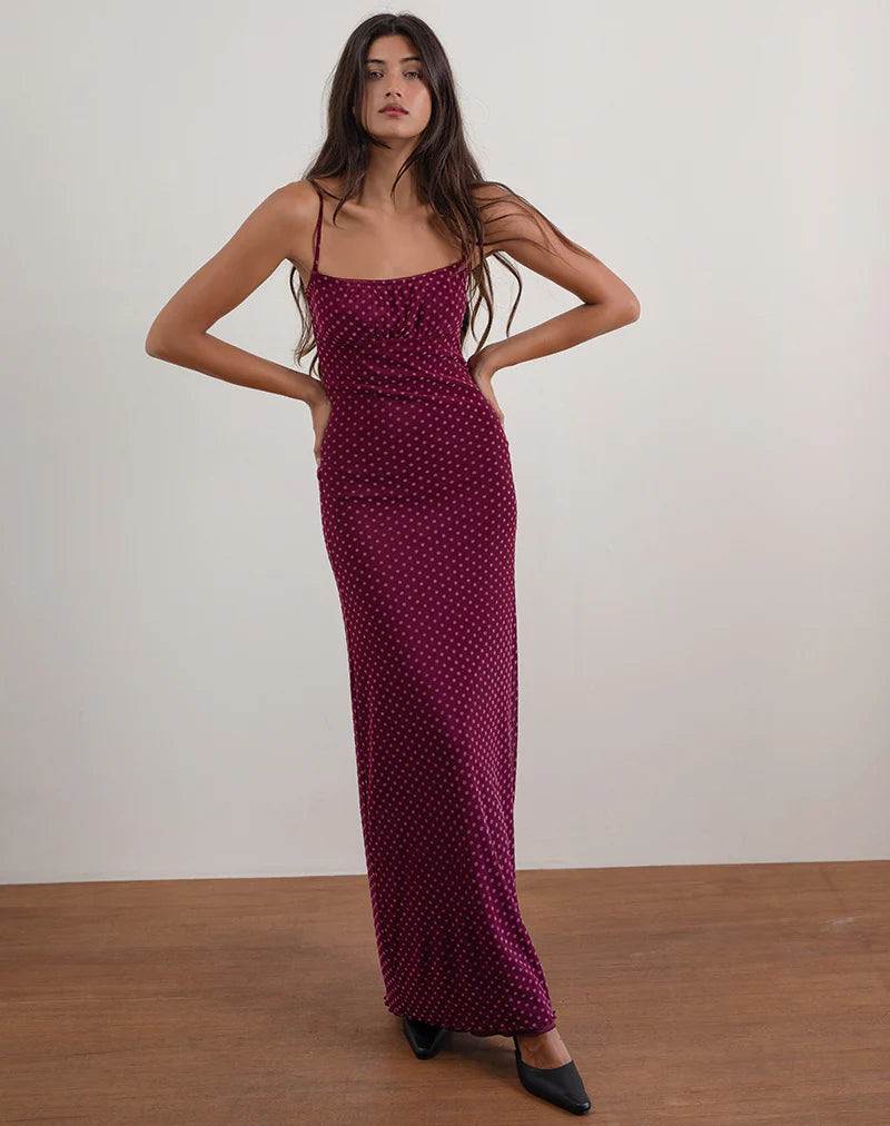 Luxe Polka Flock Maxi – Berry “Elena”