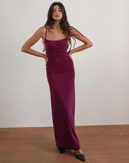 Luxe Polka Flock Maxi – Berry “Elena”