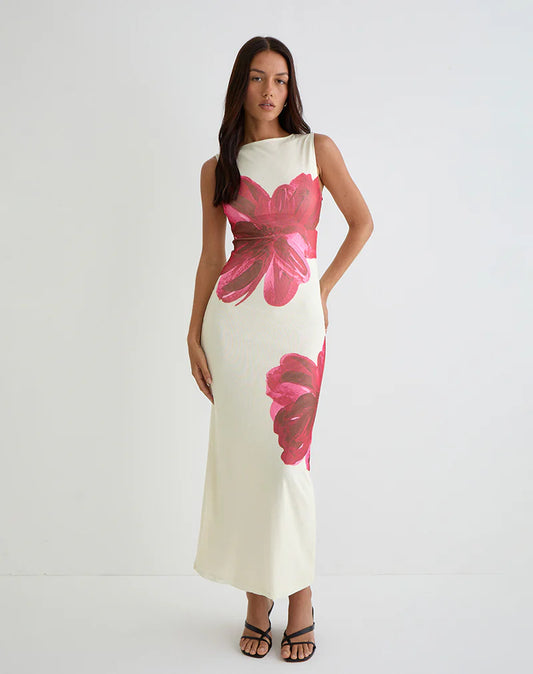 Vintage Cream Base Red Watercolour Maxi – “Clara”