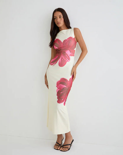 Vintage Cream Base Red Watercolour Maxi – “Clara”
